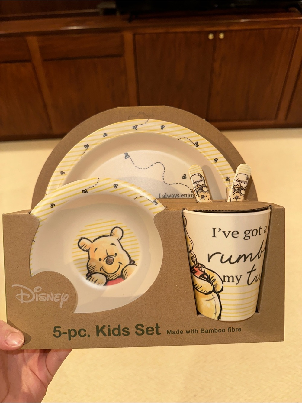 Disney Winnie the Pooh Kids Bamboo Dinner Set - Yellow, White, Brown